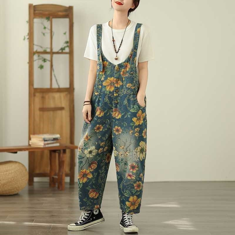 Printed Nine-Point Denim Overalls – OceanusSwim